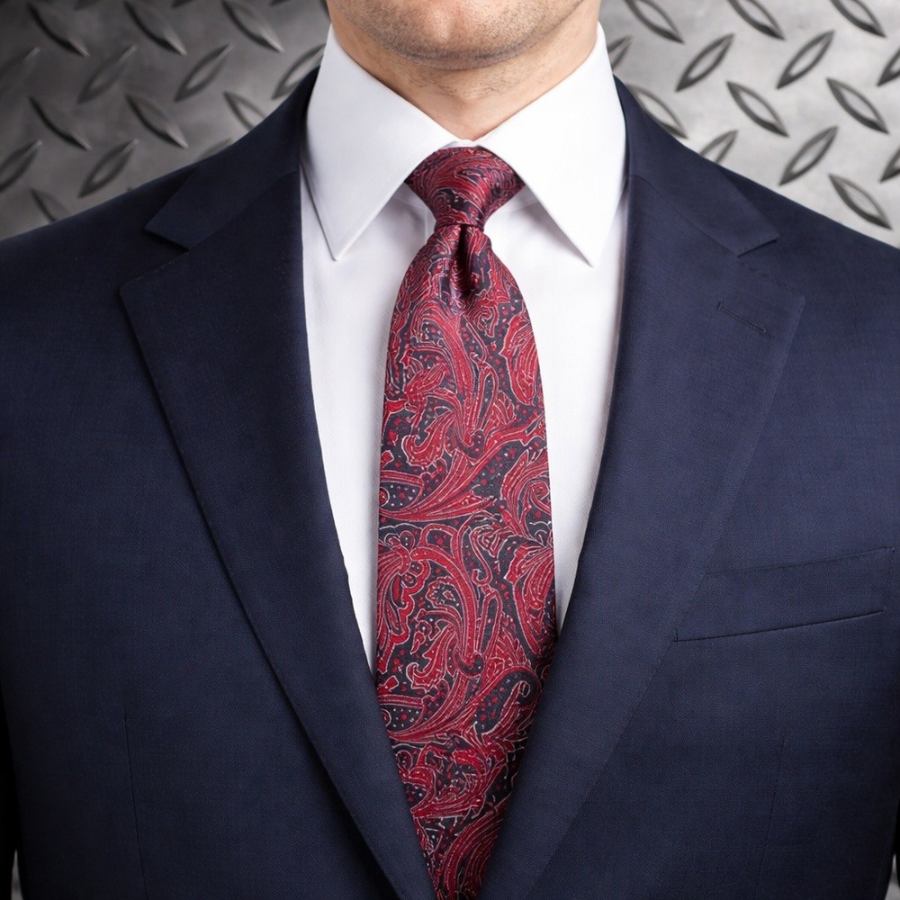 Polo Ralph Lauren Silk‎ Tie Red Navy Blue Paisley Hand Made USA 3.75 Inch Width